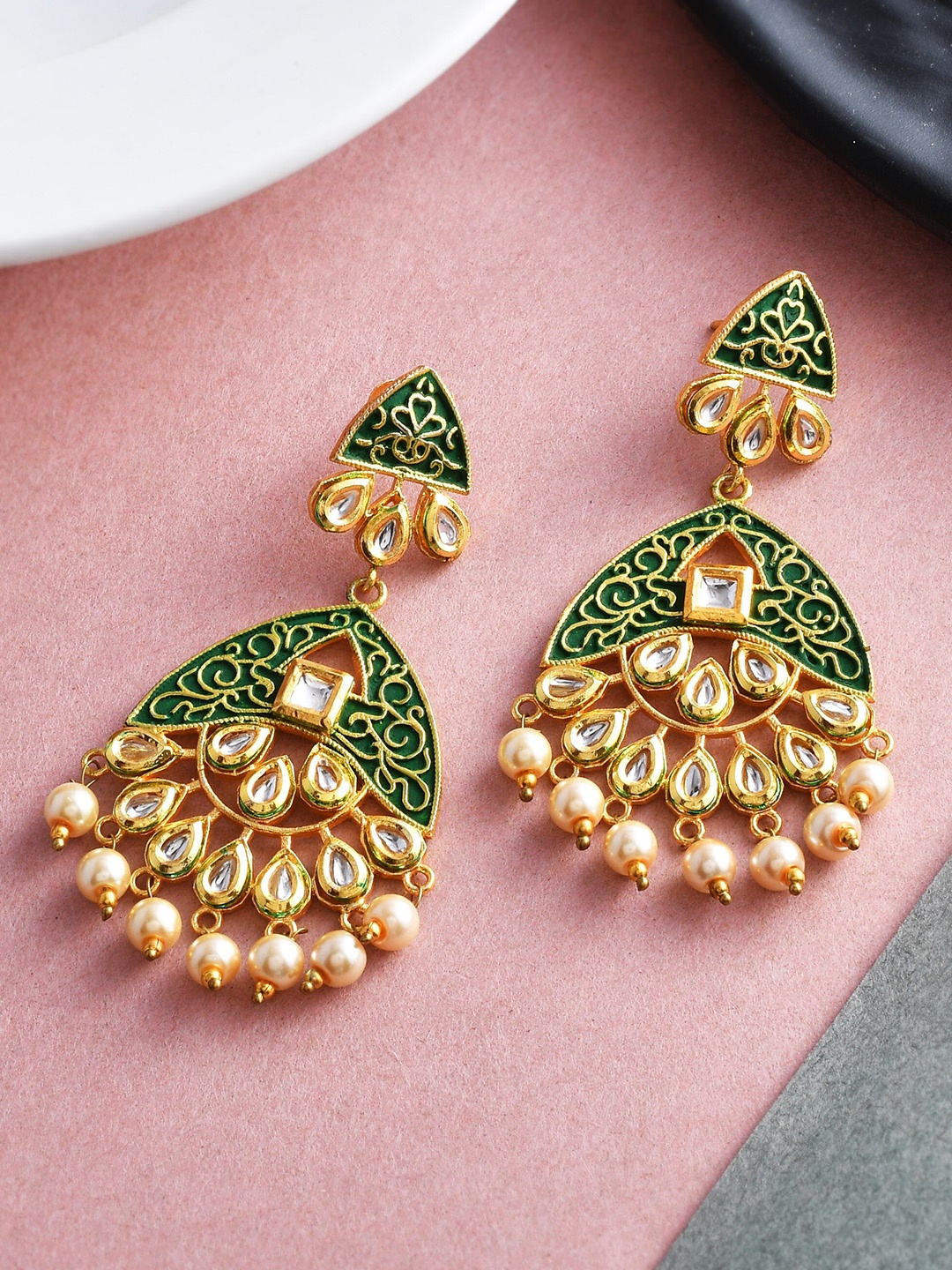 

Silvermerc Designs Gold-Plated Contemporary Drop Earrings, Green