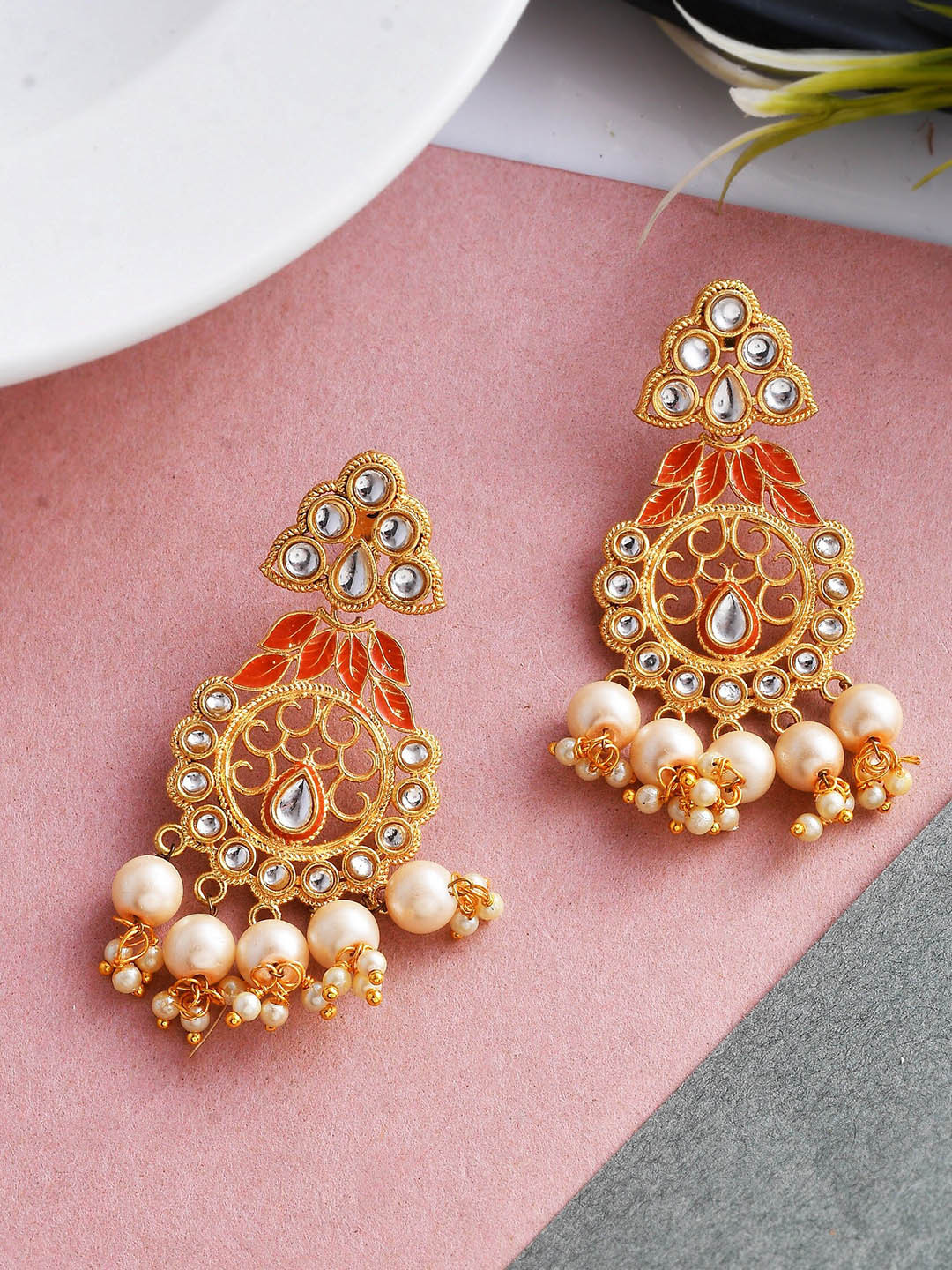 

Silvermerc Designs Gold-Plated Contemporary Kundan Drop Earrings