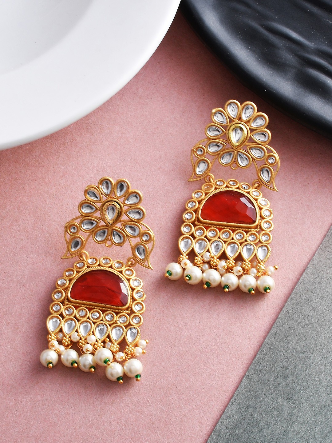 

Silvermerc Designs Gold Plated Contemporary Kundan Drop Earrings