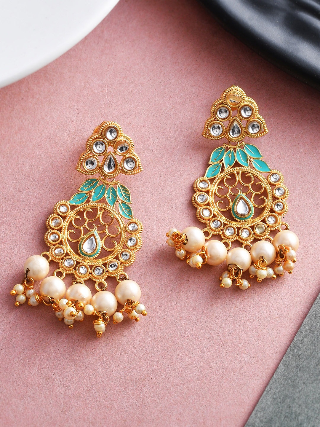 

Silvermerc Designs Gold Plated Contemporary Kundan Meenakari Drop Earrings