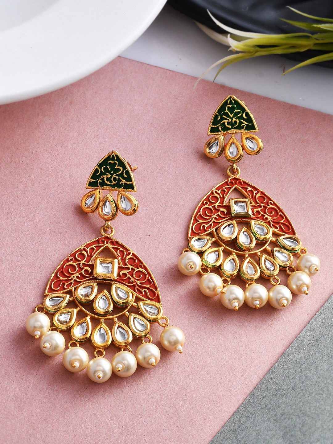 

Silvermerc Designs Gold Plated Kundan Drop Earrings