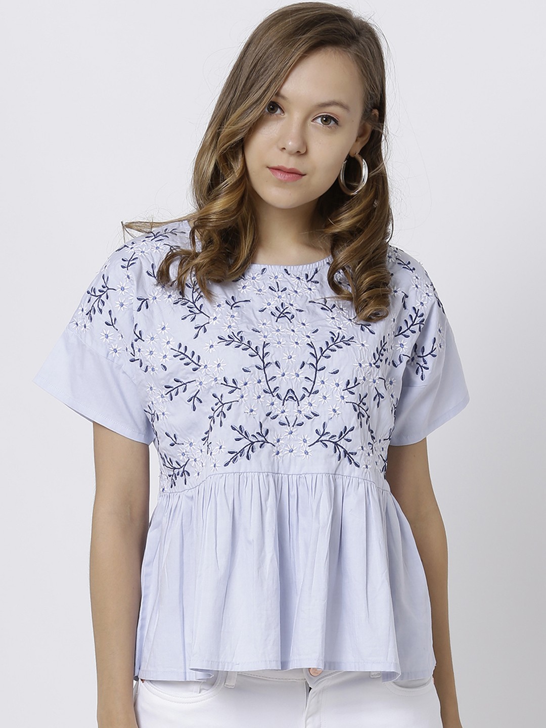 

Tokyo Talkies Women Blue Self Design Top