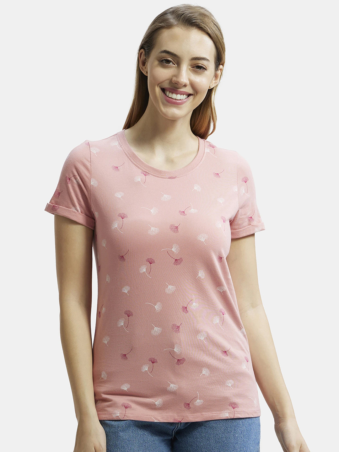 

Jockey Super Combed Cotton Printed Fabric Relaxed Fit T-shirt-A144, Pink