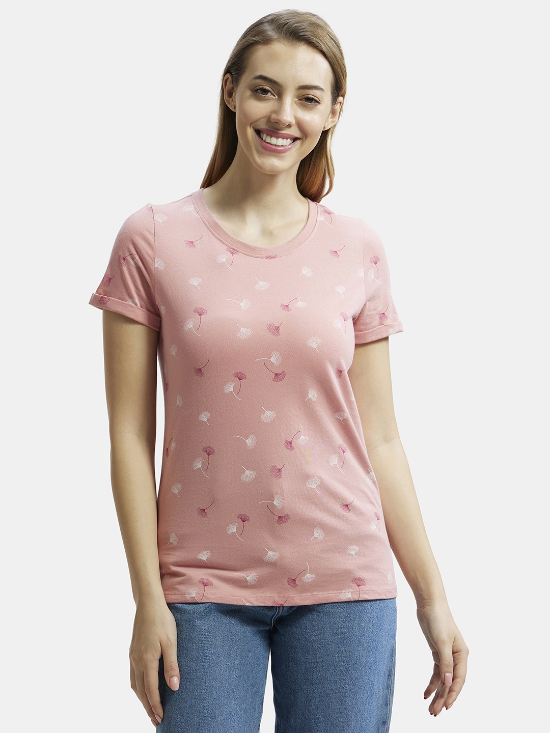 

Jockey Super Combed Cotton Printed Fabric Relaxed Fit T-shirt-A144, Pink