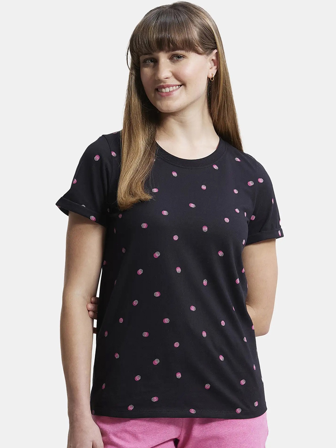 

Jockey Super Combed Cotton Printed Fabric Relaxed Fit T-shirt-A144, Black