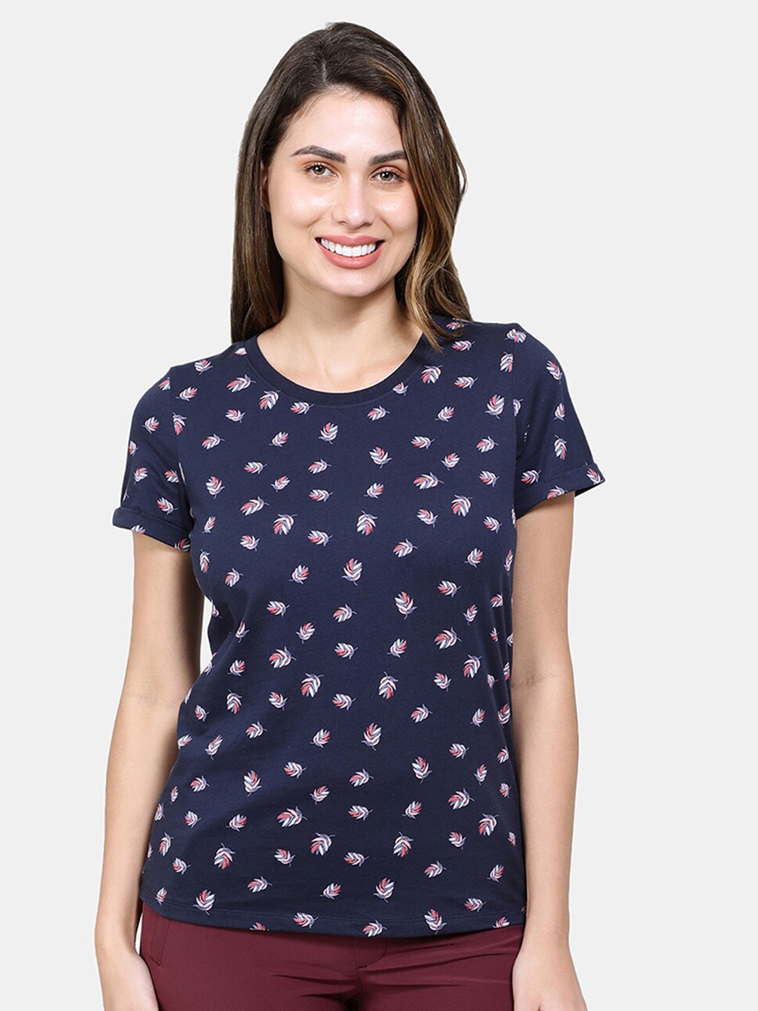 

Jockey Floral Printed Round Neck Cotton Relaxed Fit T-shirt, Navy blue