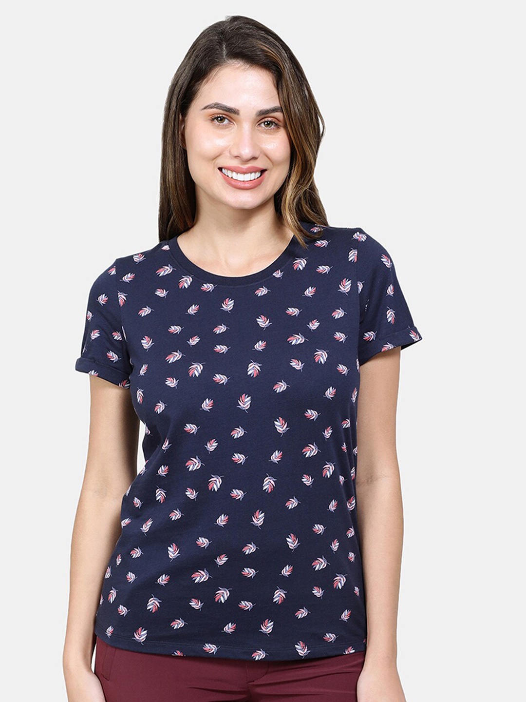 

Jockey Floral Printed Round Neck Cotton Relaxed Fit T-shirt, Navy blue