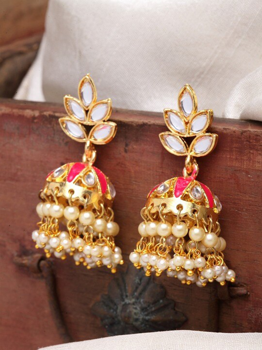 

Infuzze Gold-Plated Dome Shaped Jhumkas Earrings, Rose gold