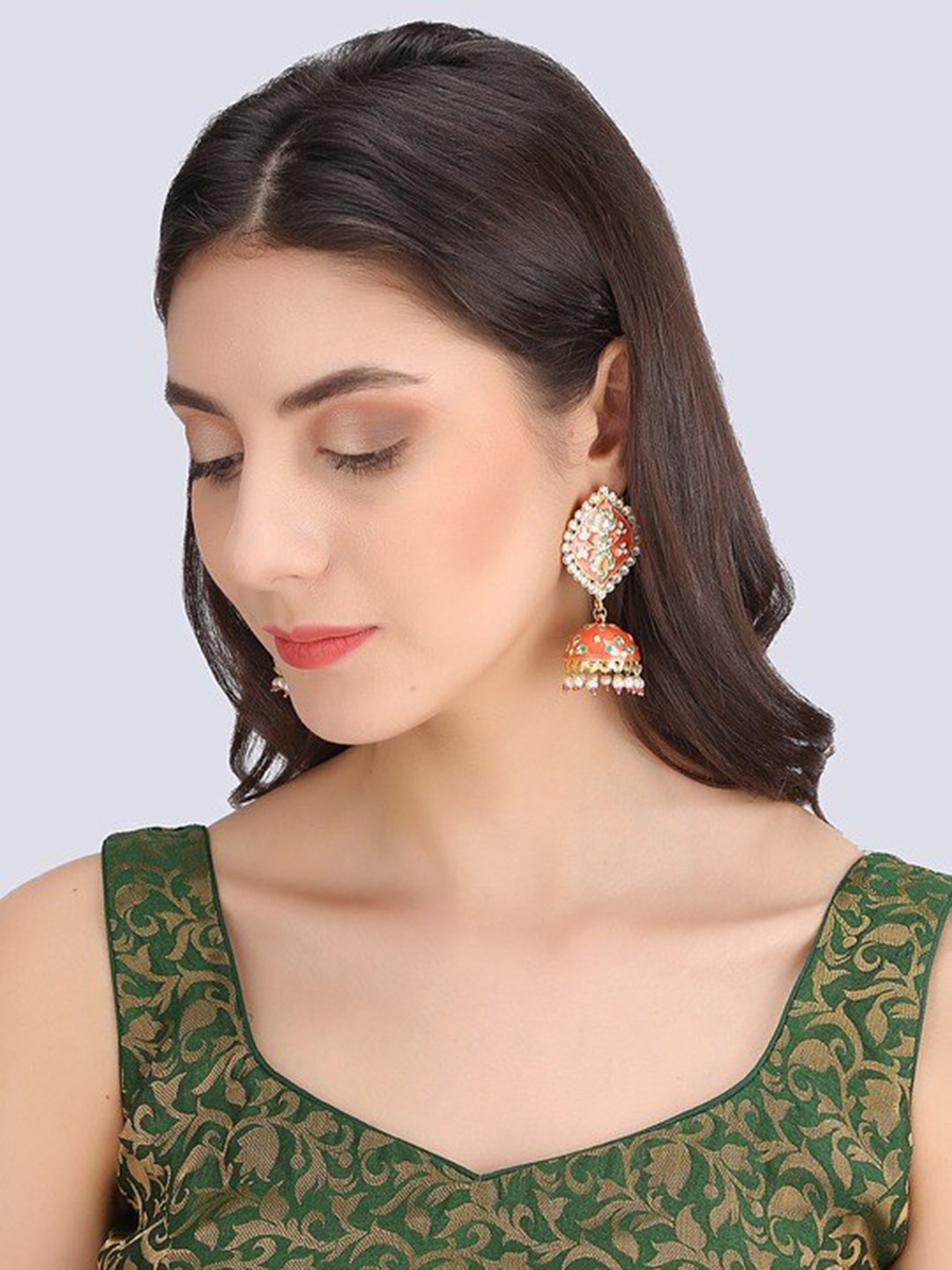 

Infuzze Gold-Plated Dome Shaped Jhumkas Earrings
