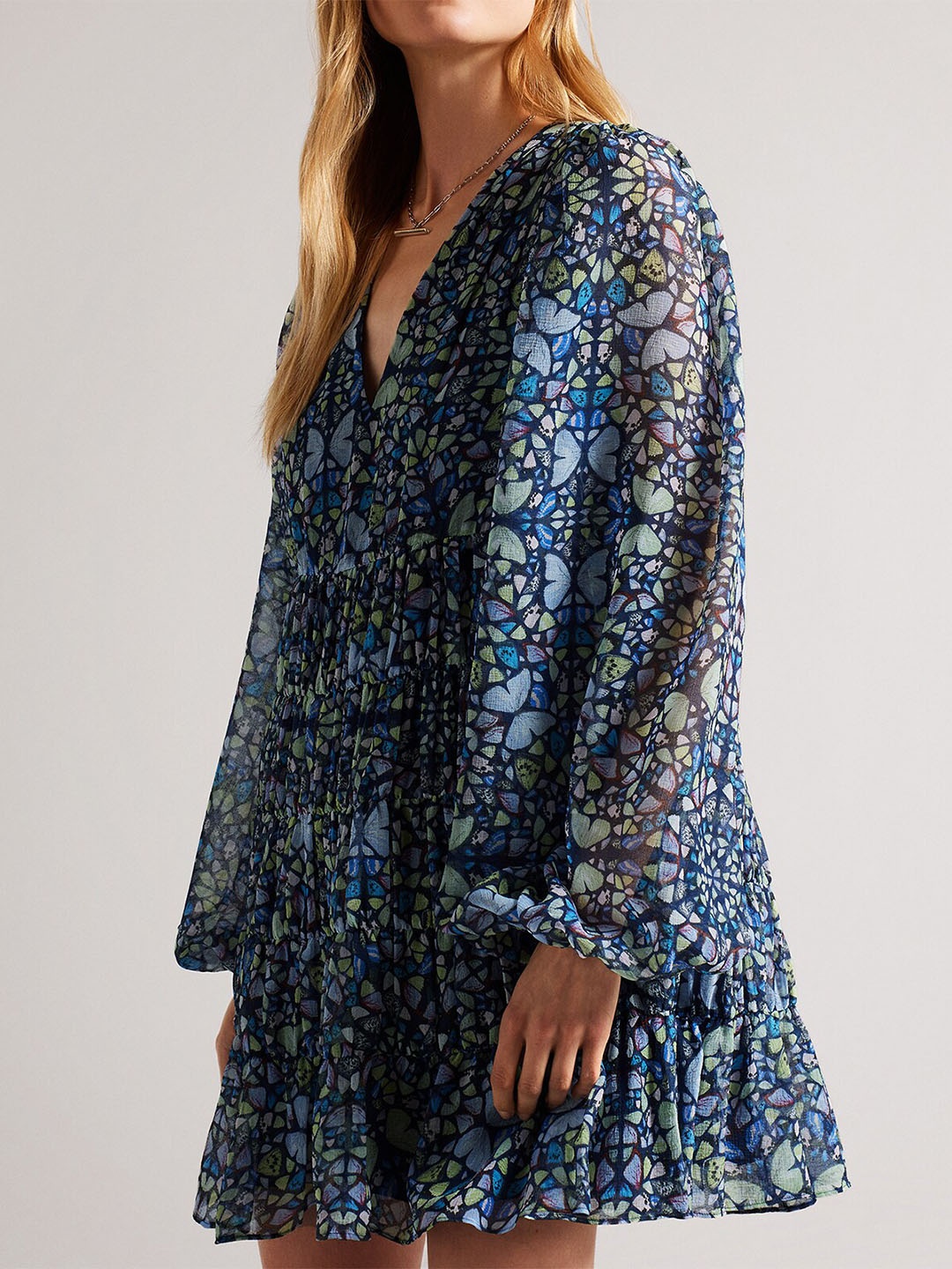 

Ted Baker Conversational Printed Puffed Sleeves Wrap Mini Dress, Blue