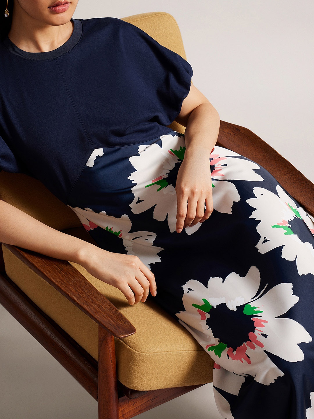 

Ted Baker Floral Print Puff Sleeve Maxi Dress, Navy blue