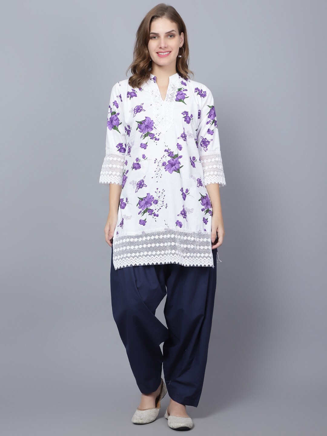 

Trendzmy Floral Printed Pure Cotton Kurti, White