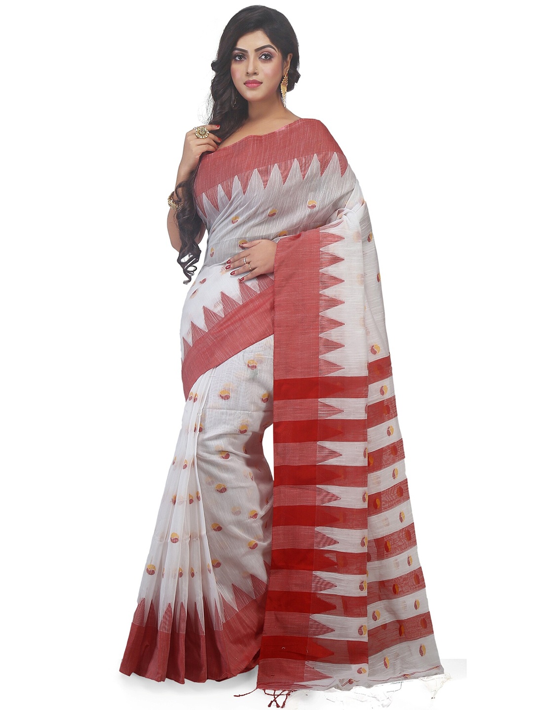 

WoodenTant Ethnic Motif Silk Cotton Handloom Saree, White