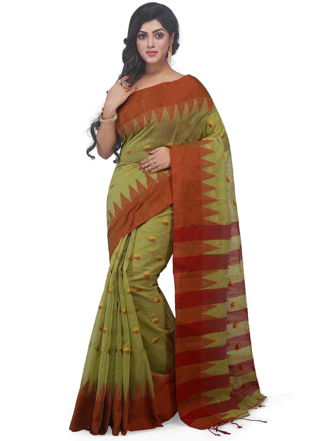 

WoodenTant Ethnic Motif Silk Cotton Handloom Saree, Green
