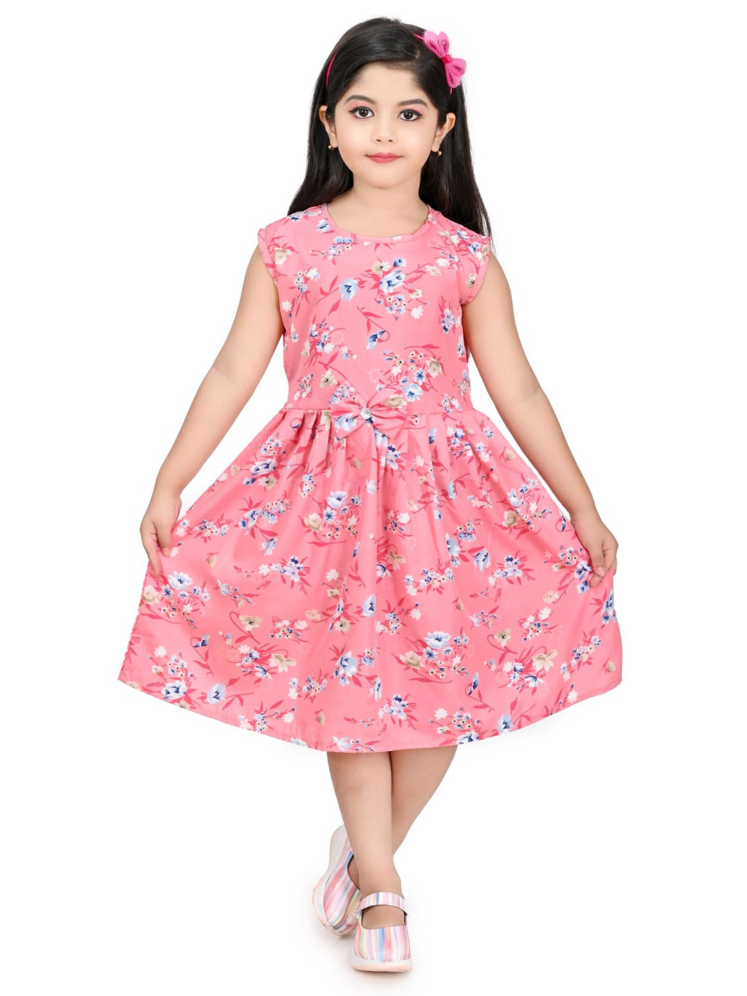 

carrydreams Girls Floral Print Fit & Flare Dress, Peach