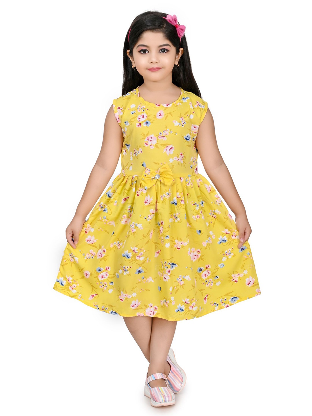 

carrydreams Girls Floral Print Fit & Flare Dress, Yellow