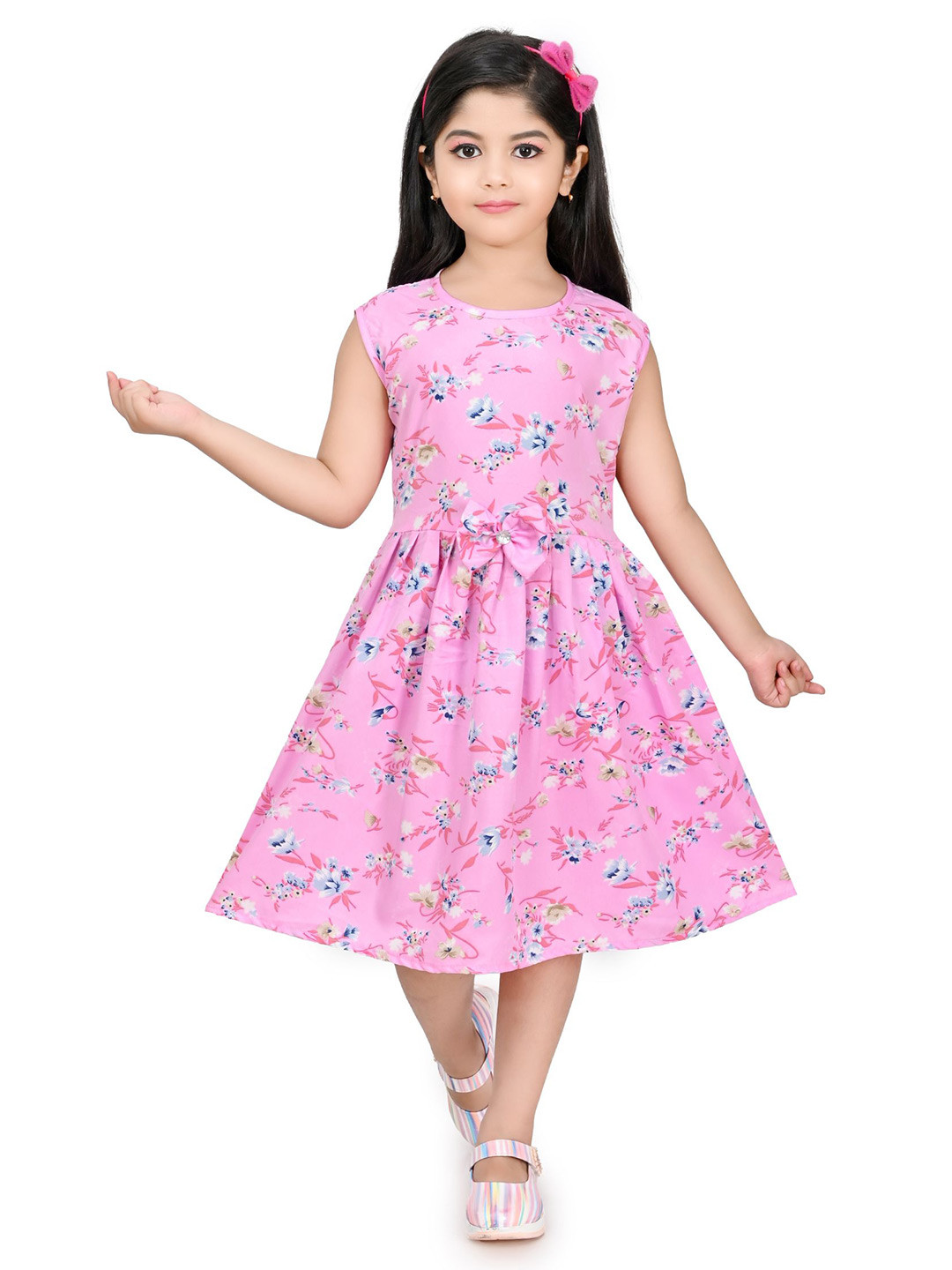 

carrydreams Girls Floral Print Fit & Flare Dress, Pink