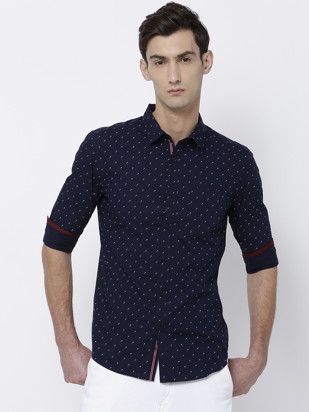 

Black coffee Men Navy Blue Slim Fit Printed Casual Shirt