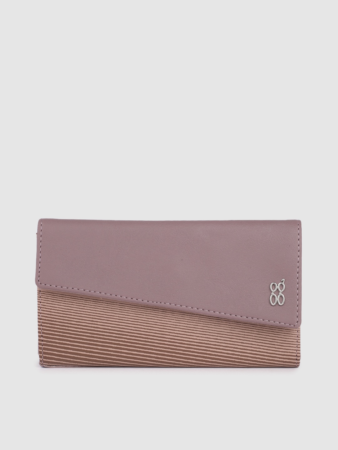 

Baggit Women Solid Three Fold Wallet with Striped Detail, Purple