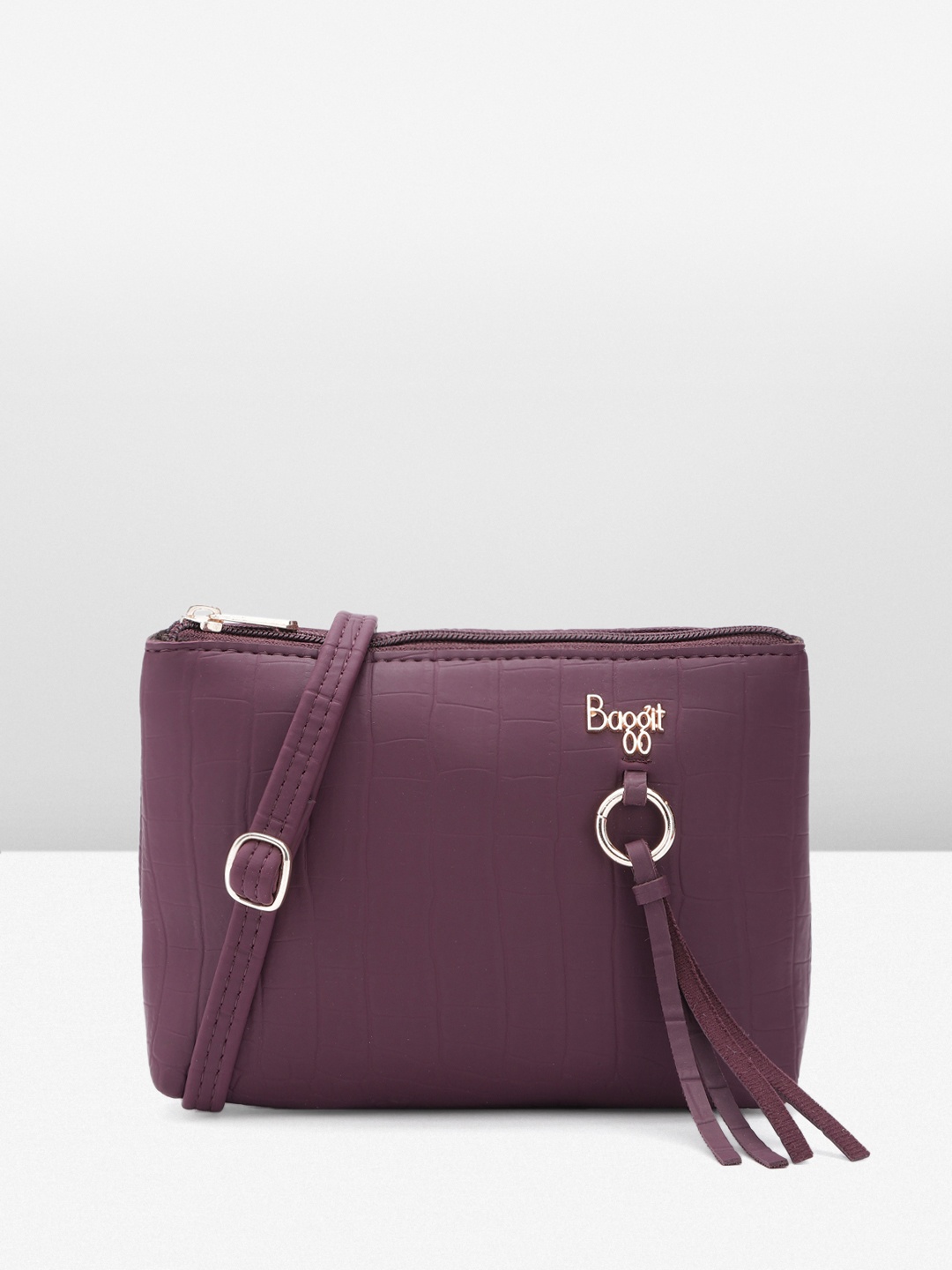 

Baggit Animal Textured Structured Sling Bag with Tasselled Detail, Purple