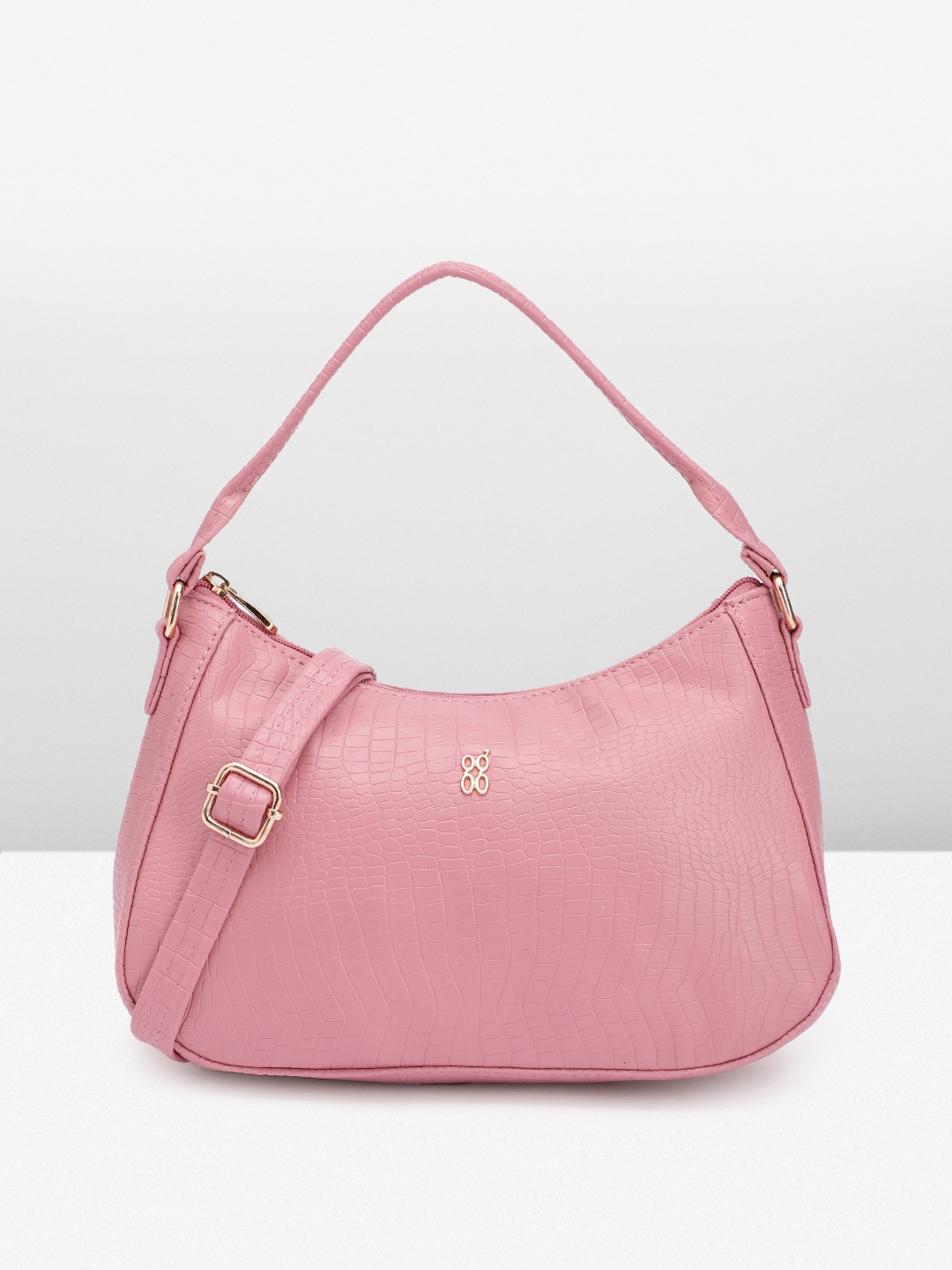 

Baggit Crocodile Textured PU Structured Hobo Bag, Pink
