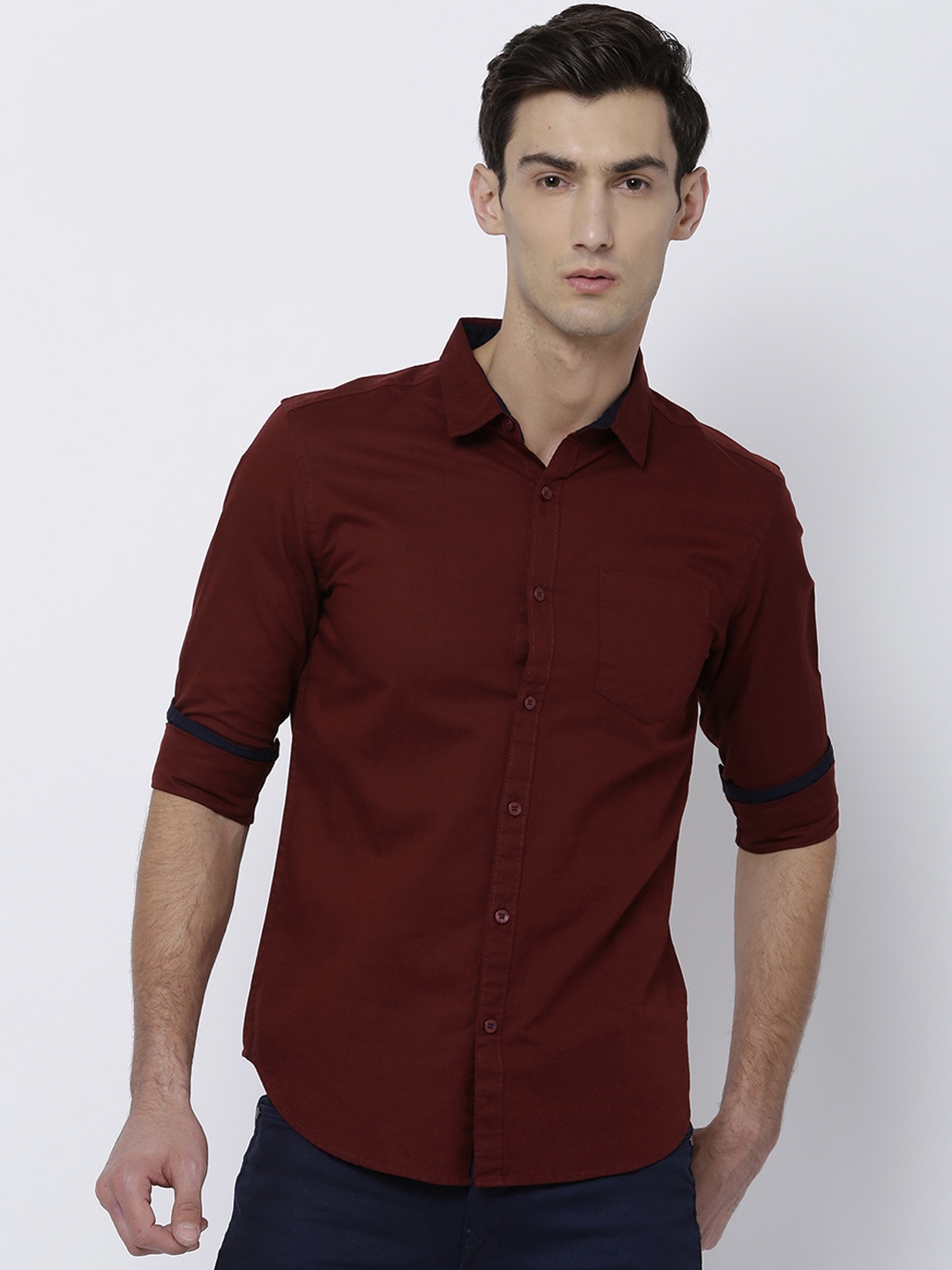 

Black coffee Men Maroon Slim Fit Solid Casual Shirt