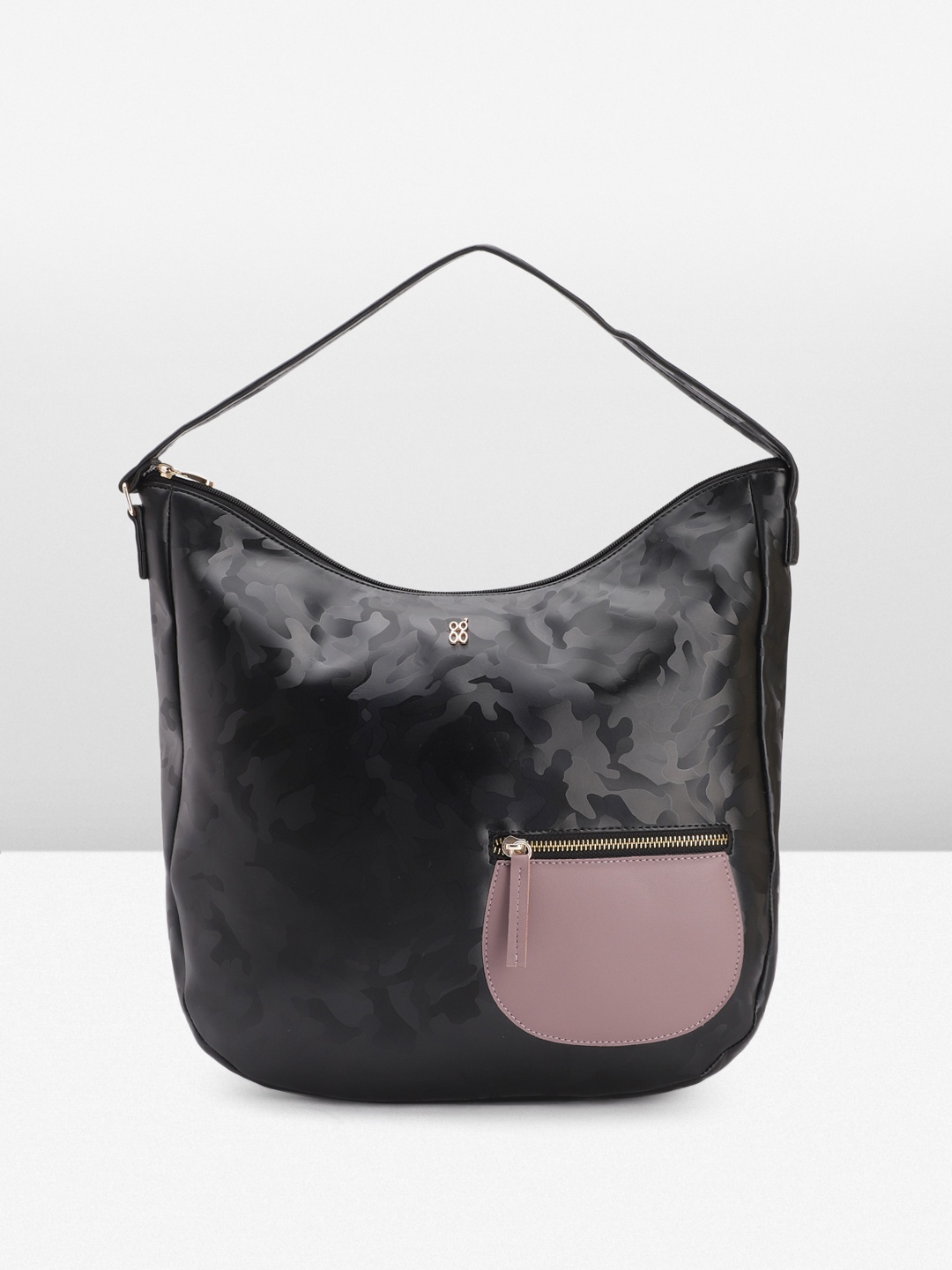 

Baggit Camouflage Printed Hobo Bag, Black