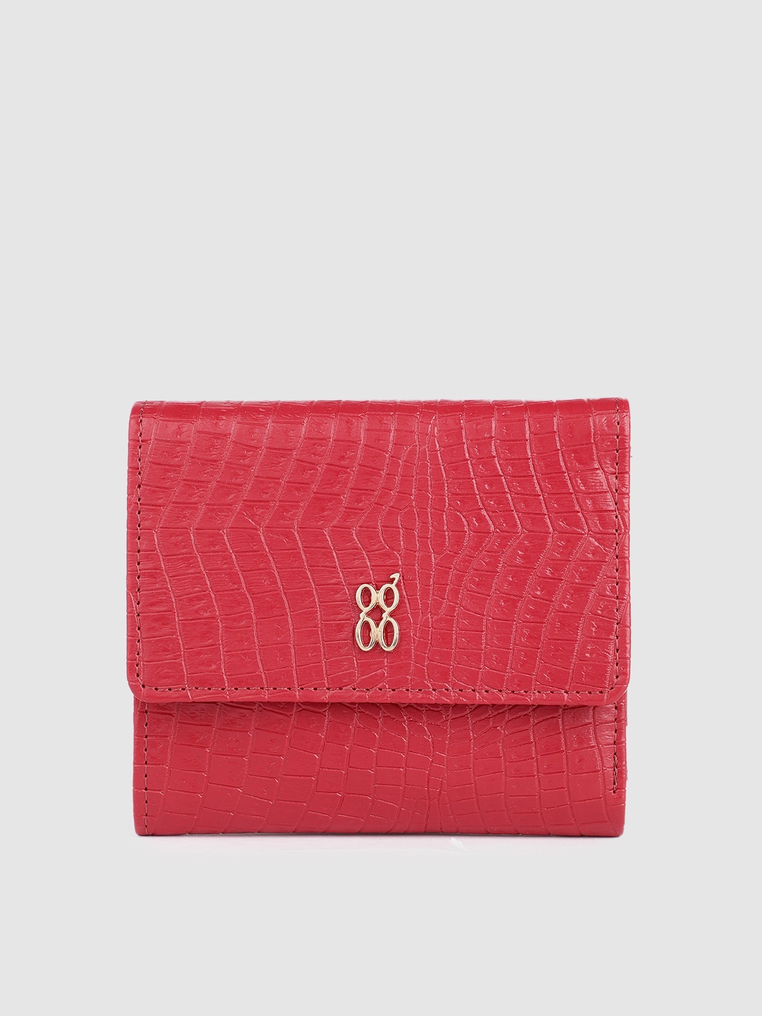 

Baggit Women Textured Three Fold Wallet, Red