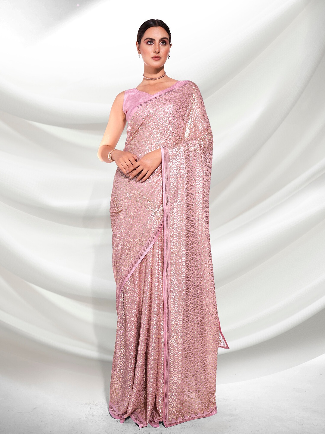 

Kalista Embellished Sequinned Pure Georgette Saree, Pink