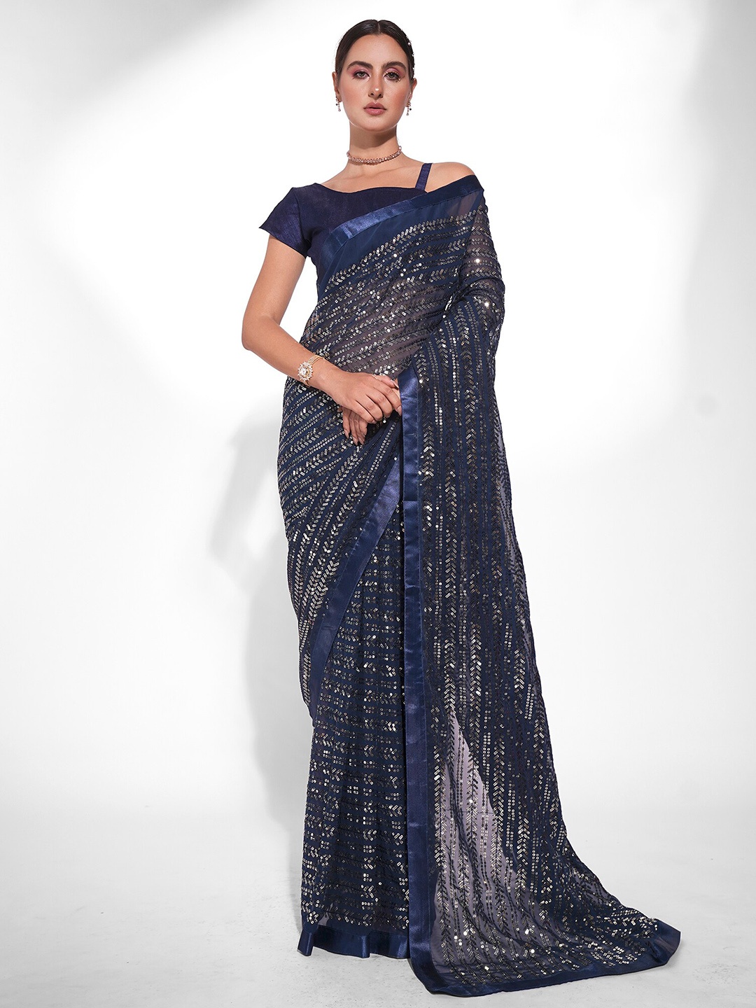 

Kalista Embellished Sequinned Pure Georgette Saree, Blue