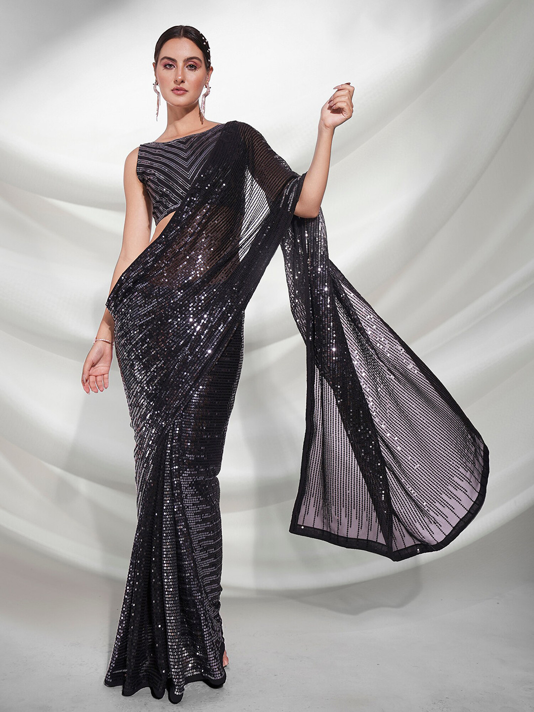

Kalista Embellished Sequinned Pure Georgette Saree, Black