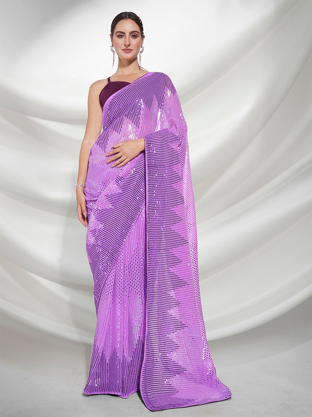 

Kalista Geometric Embellished Sequinned Pure Georgette Saree, Purple