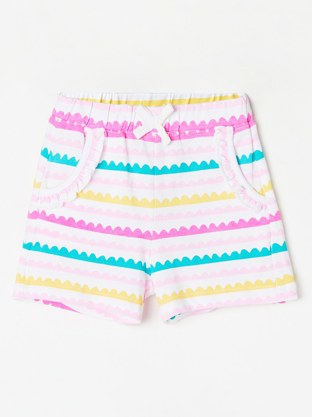 

Juniors by Lifestyle Girls Striped Mid-Rise Pure Cotton Shorts, White