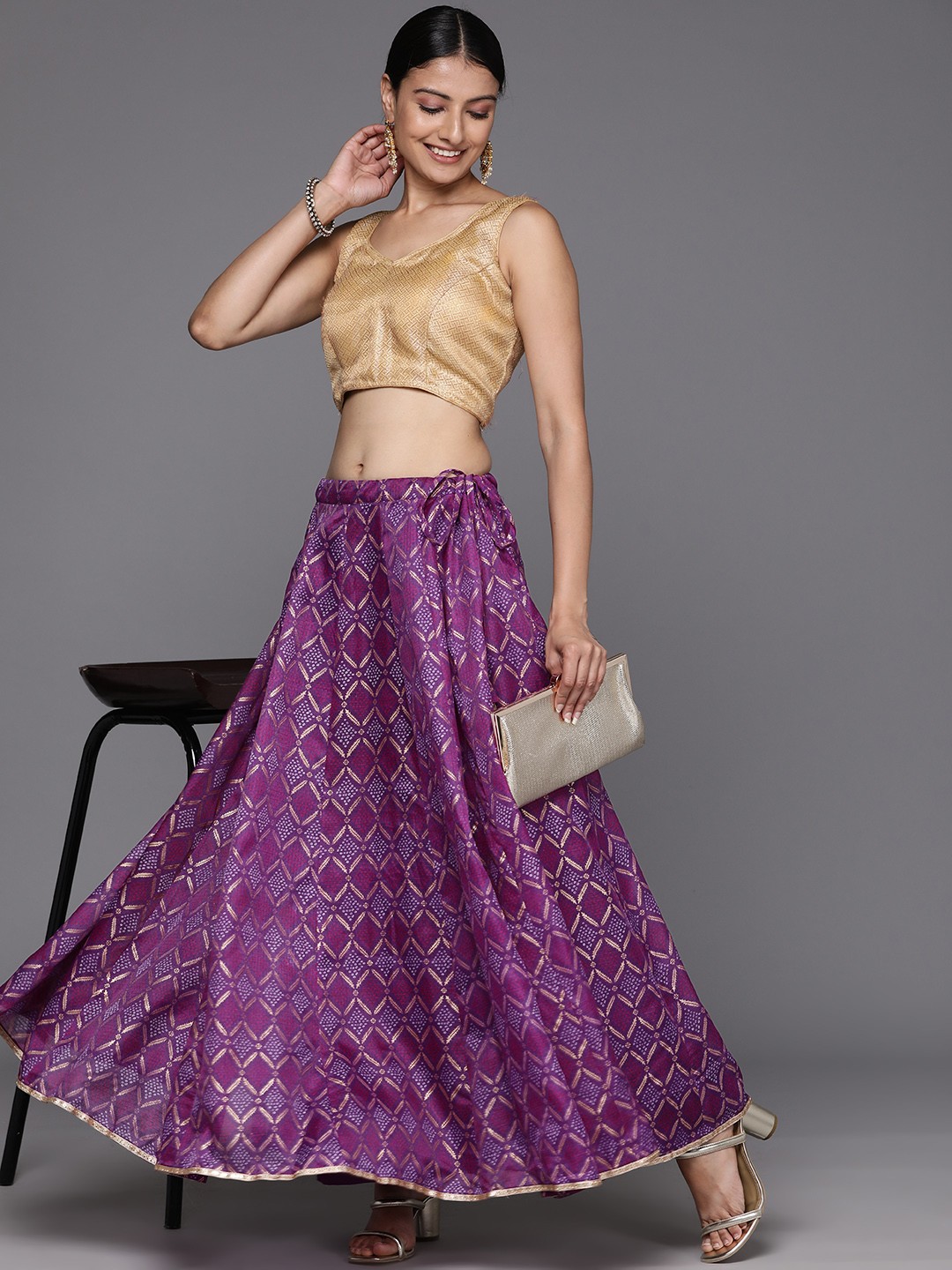 

Varanga Bandhani Printed A-line Maxi Skirt, Purple