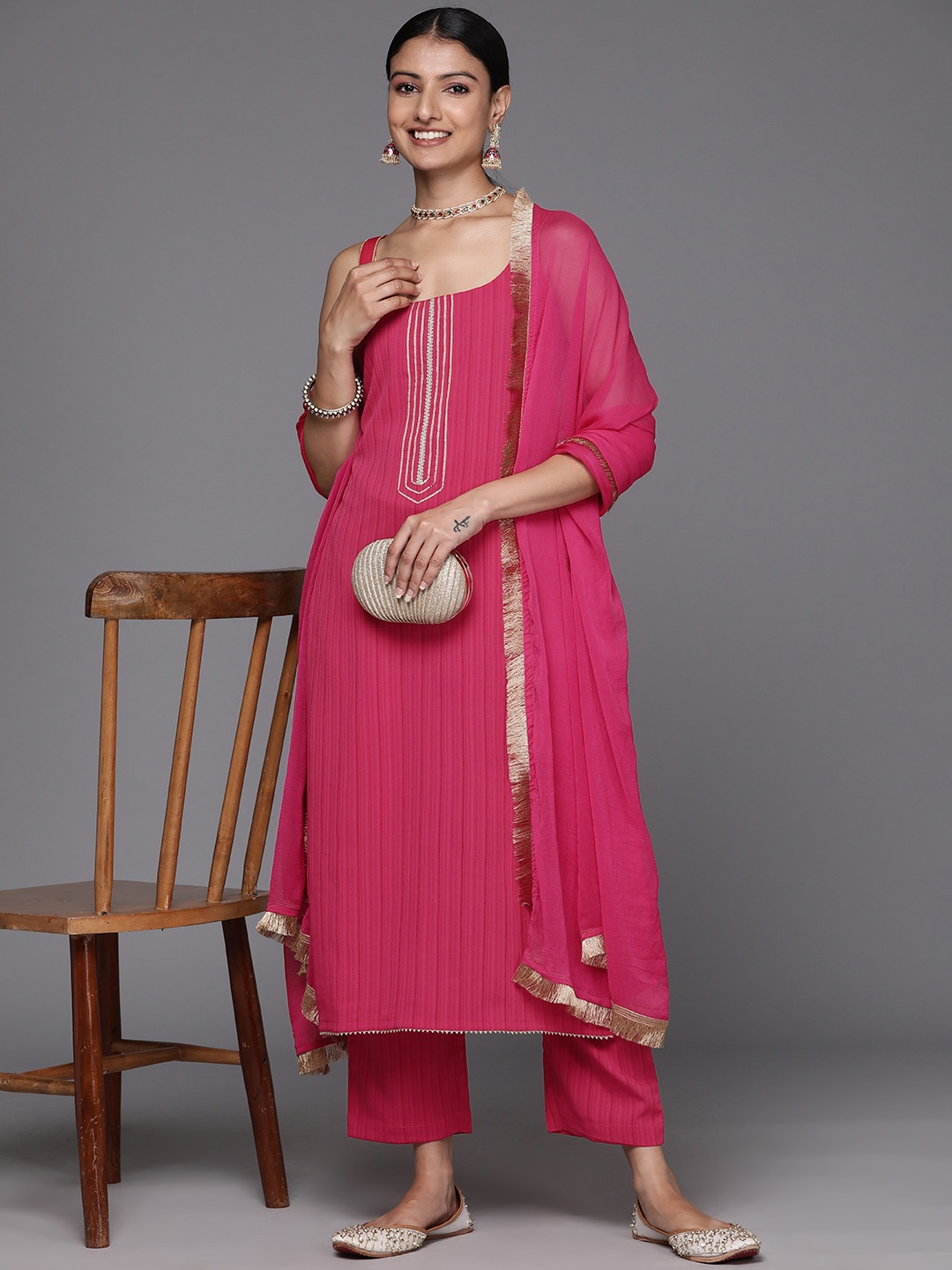 

Varanga Pink Sleeveless Kurta with Trouser and Dupatta