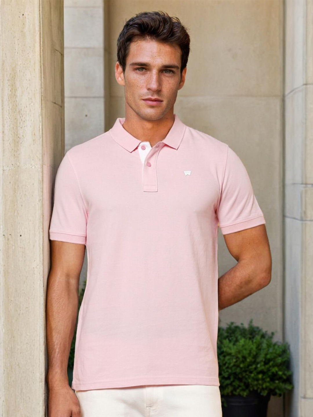 

Wrangler Polo Collar Cotton T-Shirt, Pink