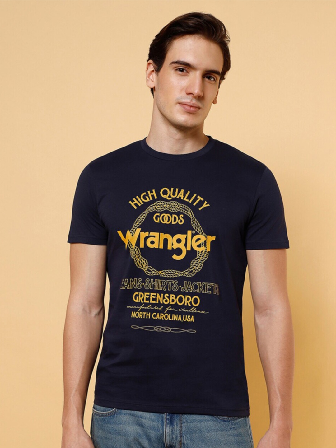 

Wrangler Typography Printed Short Sleeves Cotton T-shirt, Blue