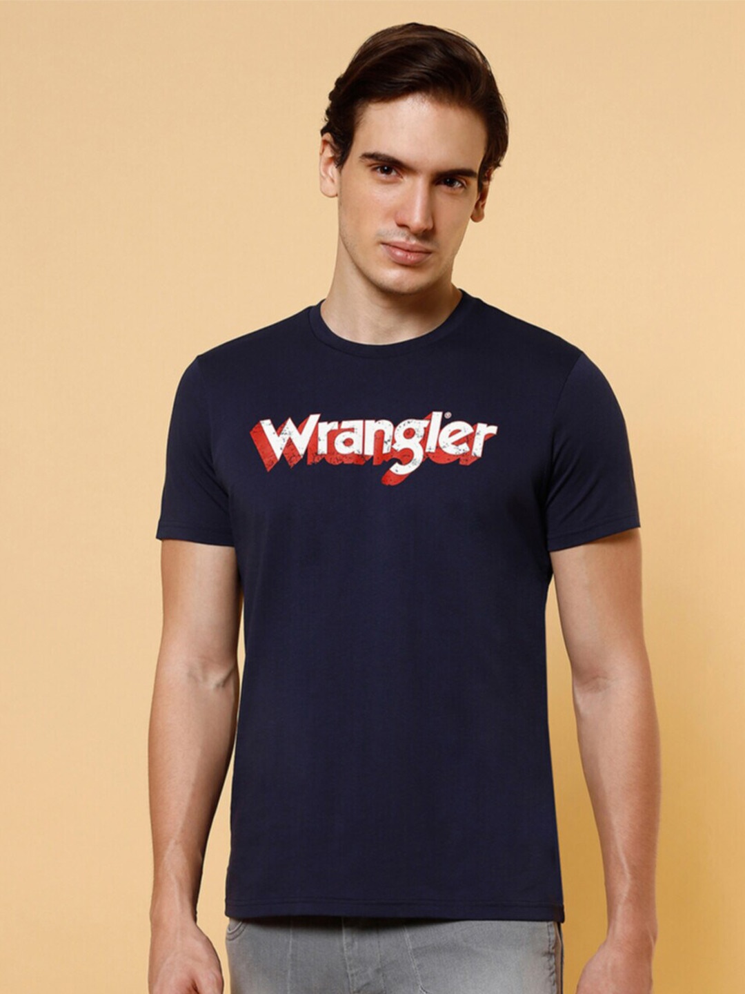 

Wrangler Typography Printed Short Sleeves Cotton T-shirt, Navy blue