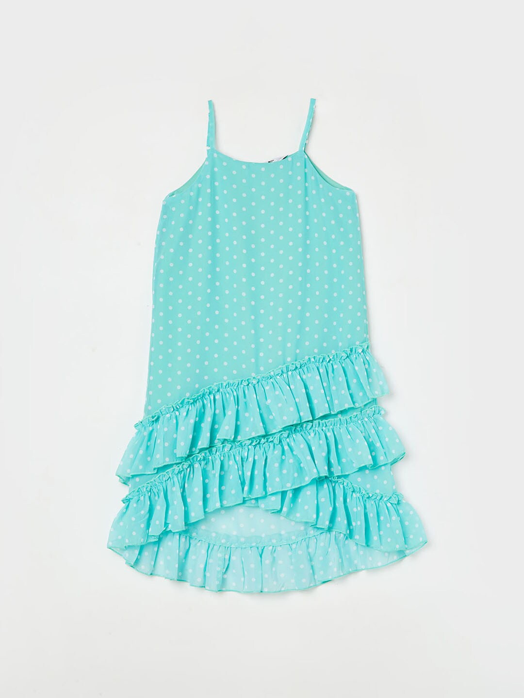 

Fame Forever by Lifestyle Girls Polka Dot Printed Ruffled A-Line Dress, Green