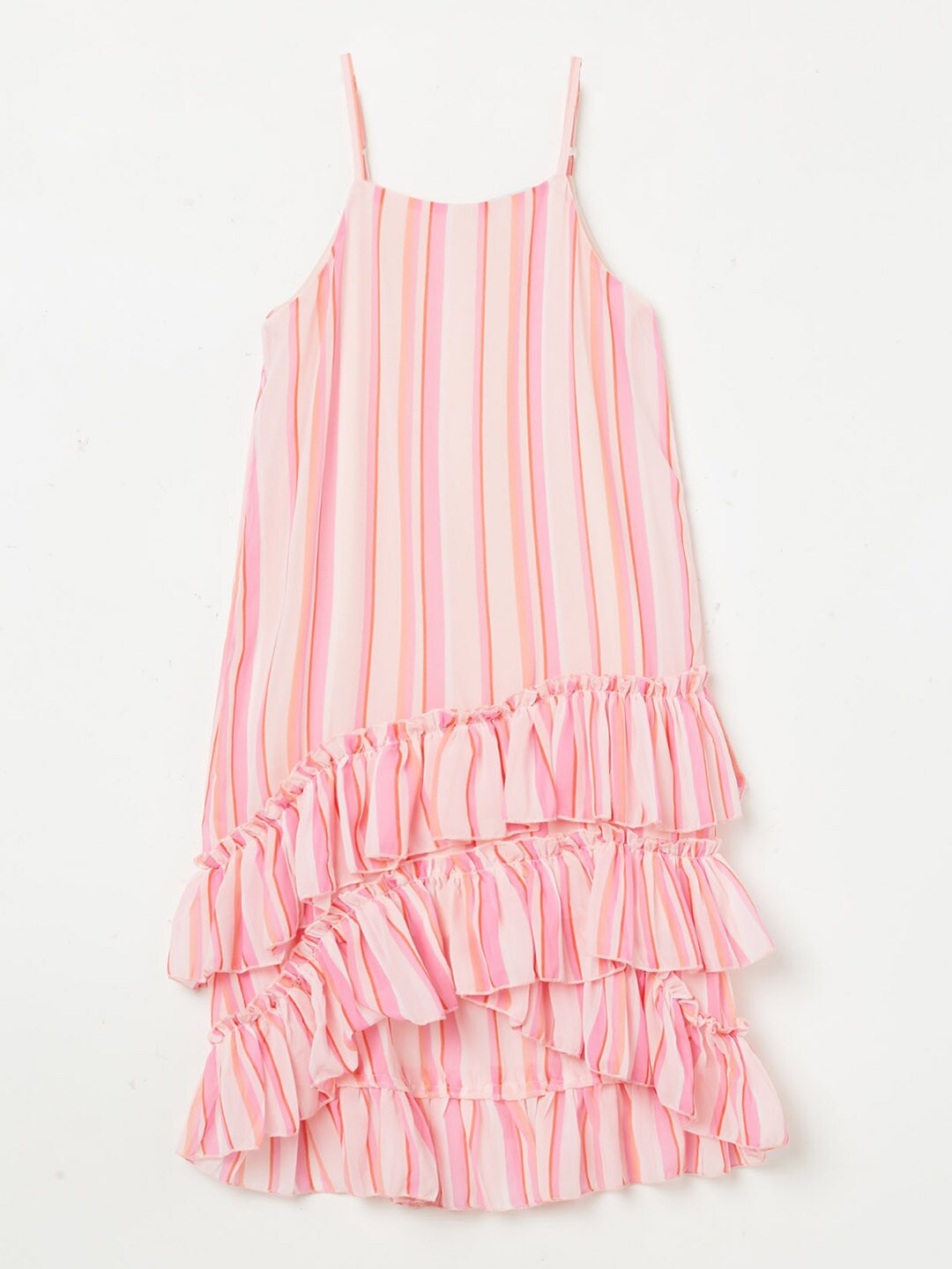 

Fame Forever by Lifestyle Girls Striped Ruffled A-Line Dress, Peach
