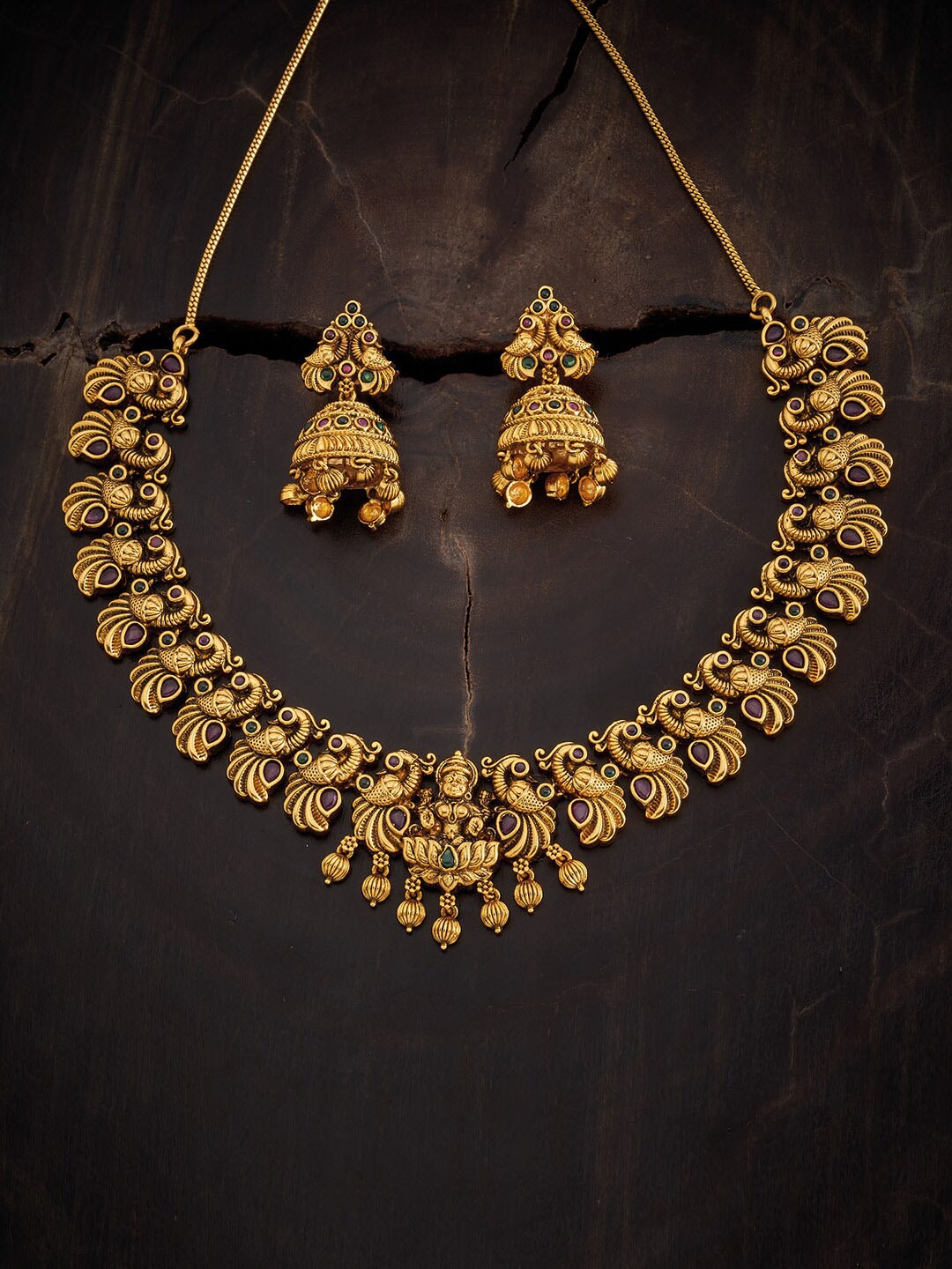 

Kushal's Fashion Jewellery Gold-Plated Stone Studded Jewellery Set, Red