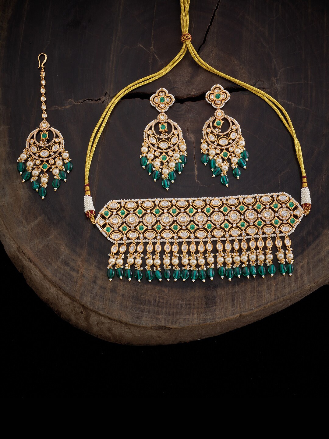 

Kushal's Fashion Jewellery Copper Kundan Jewellery Set, Gold