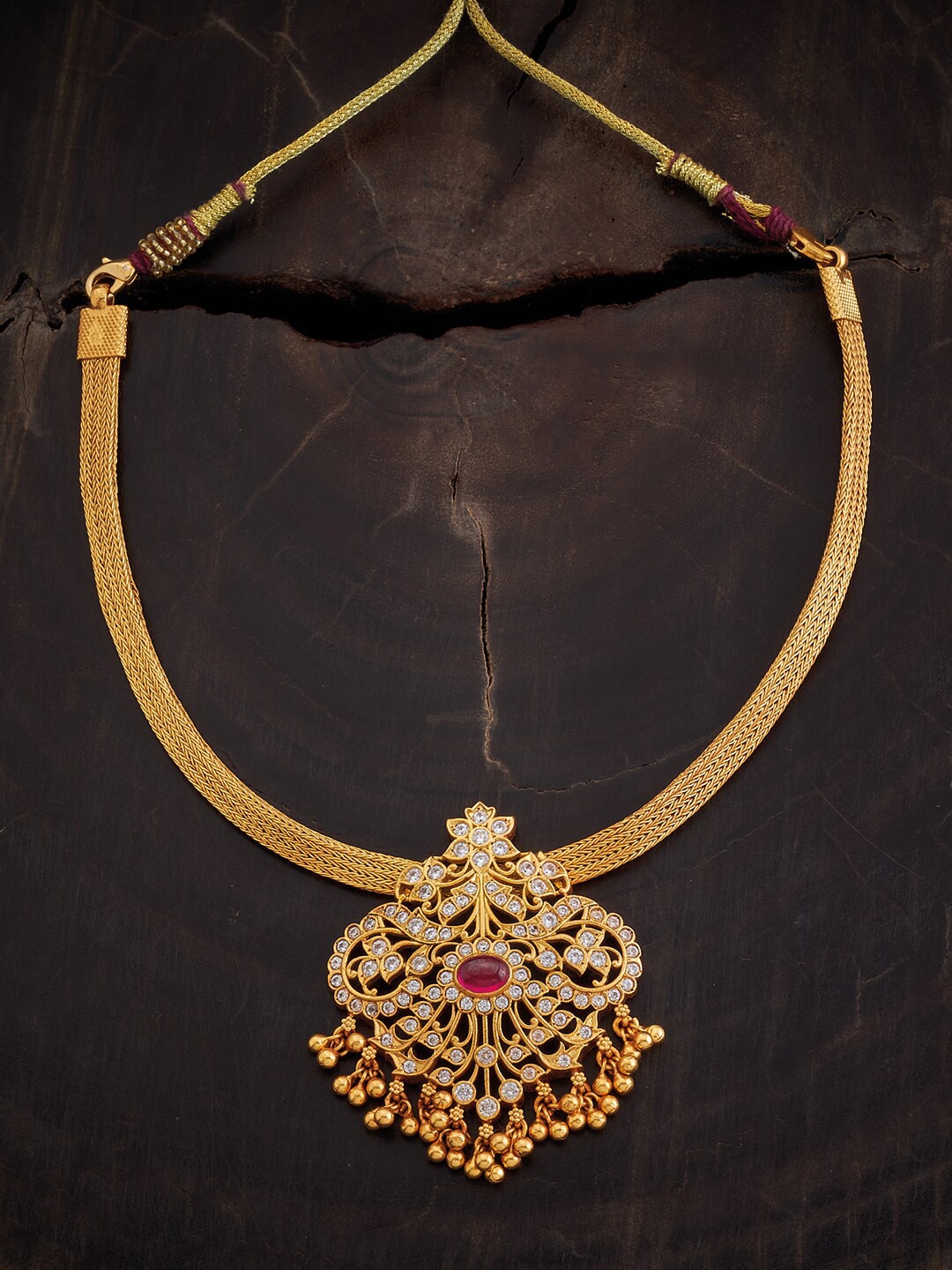 

Kushal's Fashion Jewellery Silver Temple Necklace, Gold