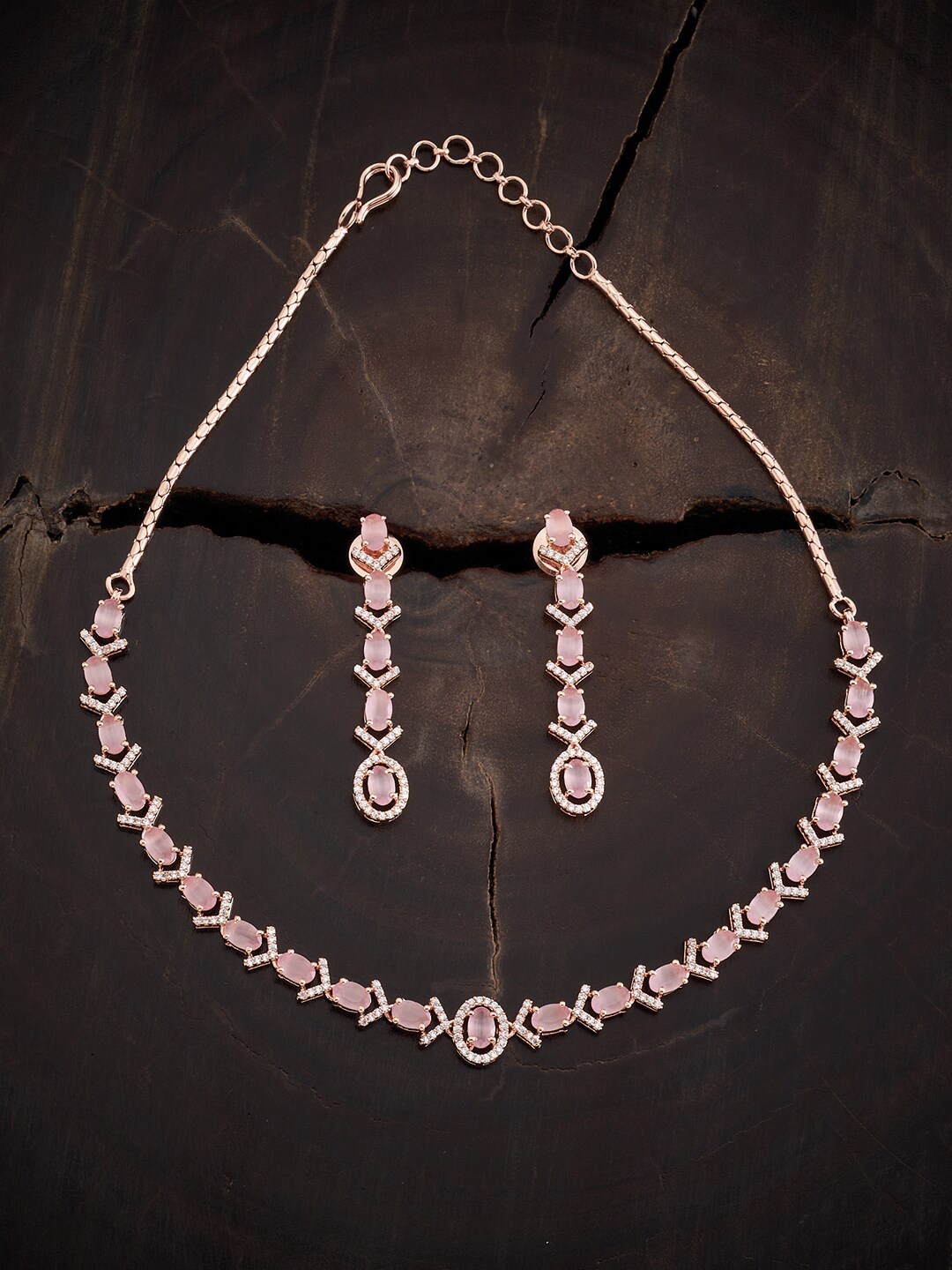 

Kushal's Fashion Jewellery Rose Gold-Plated CZ Necklace With Earrings