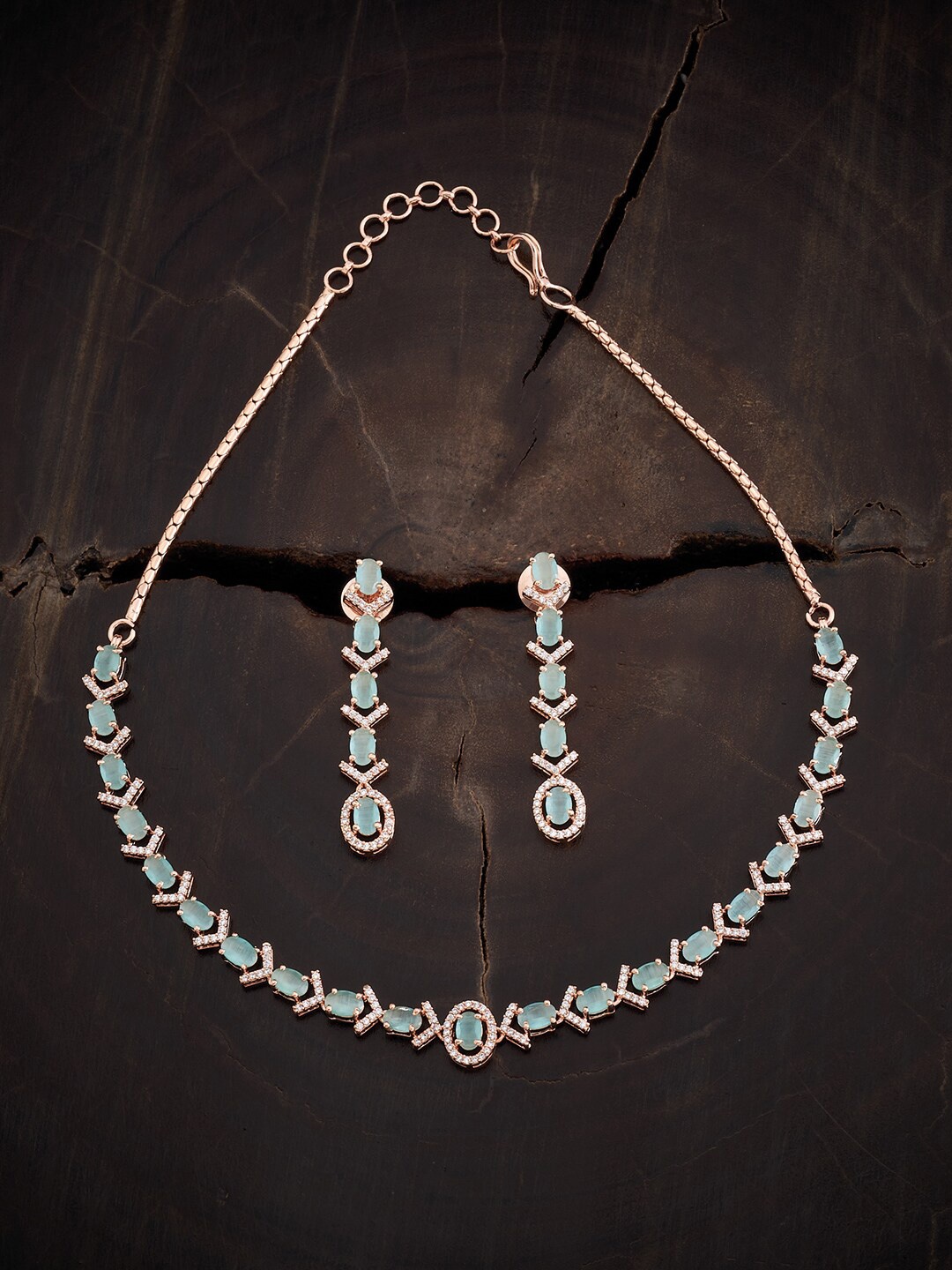 

Kushal's Fashion Jewellery Rose Gold-Plated CZ Necklace & Earrings, Silver