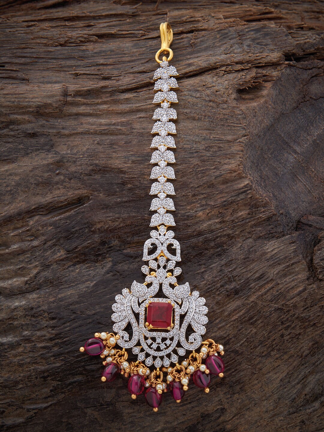 

Kushal's Fashion Jewellery Gold-Plated CZ-Studded & Pearls-Beaded Maang Tikka