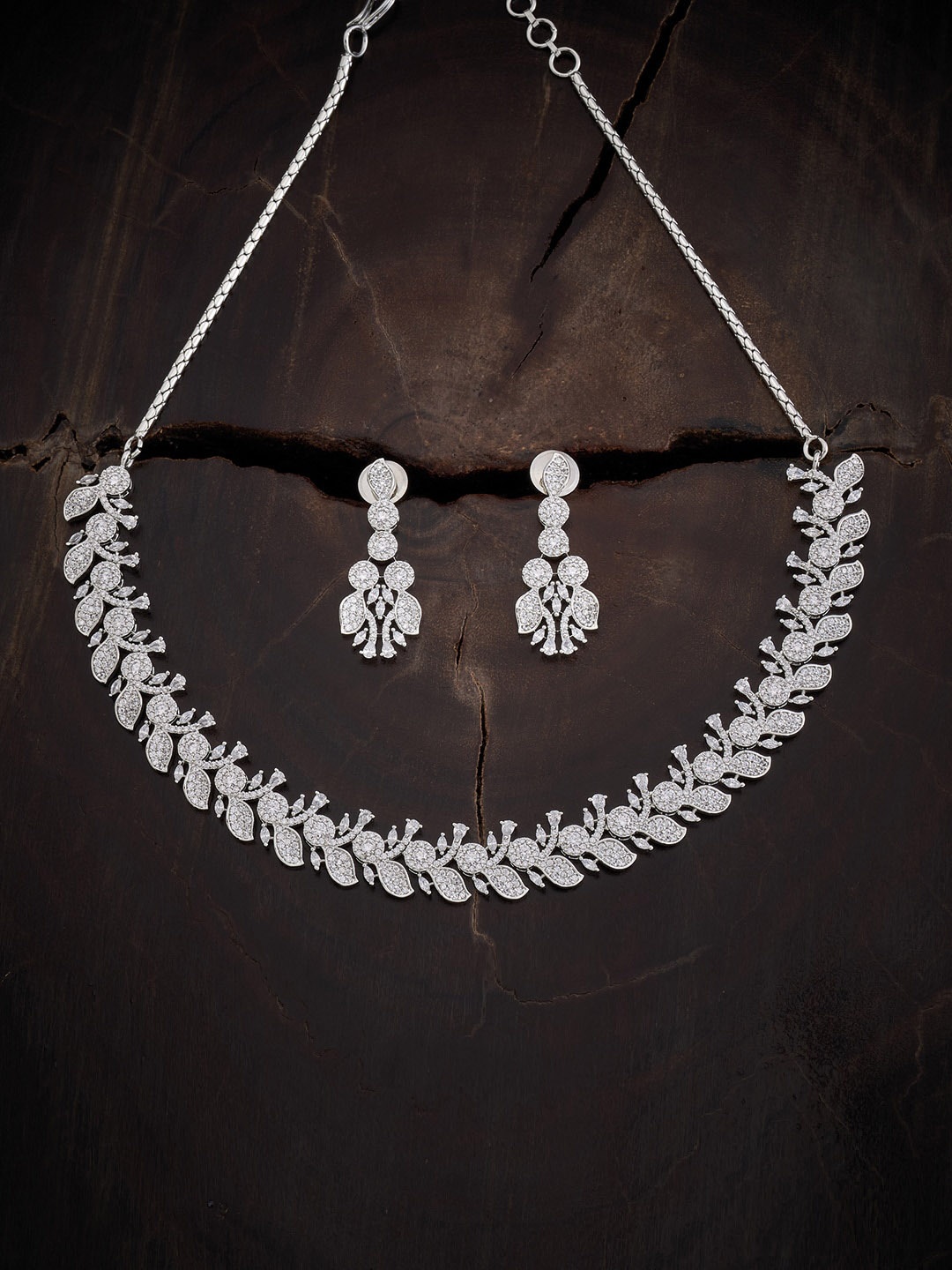 

Kushal's Fashion Jewellery Rhodium-Plated Cubic Zirconia Studded Necklace Set, Rose gold