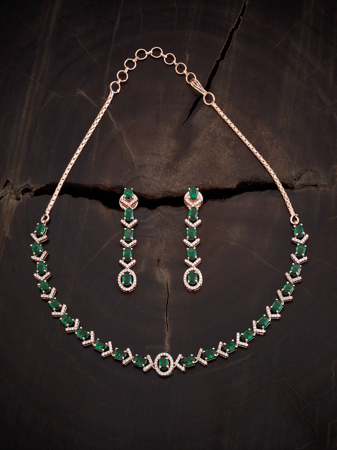 

Kushal's Fashion Jewellery Rose Gold-Plated Cubic Zirconia Studded Necklace Set