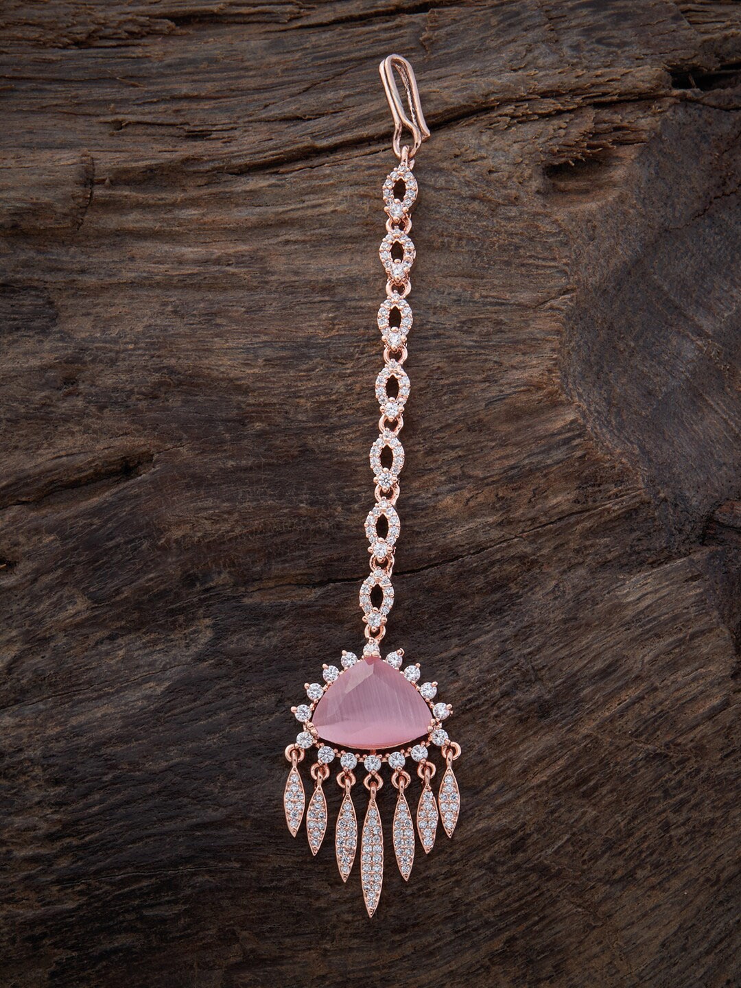 

Kushal's Fashion Jewellery Rose-Gold Plated CZ Studded Maang Tikka