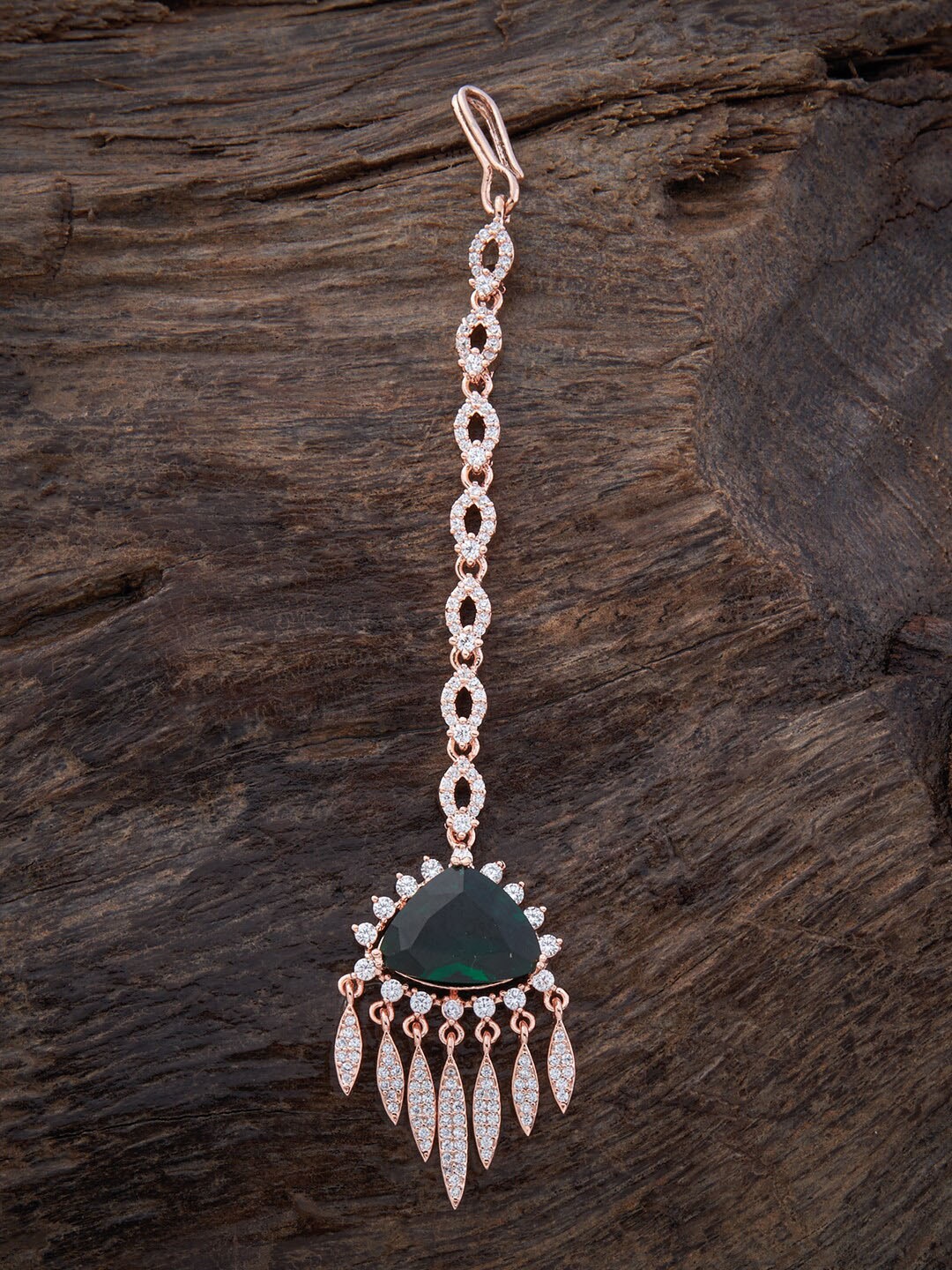 

Kushal's Fashion Jewellery Rose Gold-Plated CZ Studded Maang Tikka